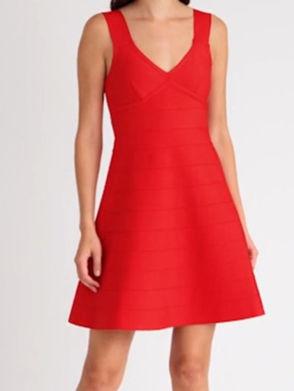 bebe Red V-Neck Fit-and-Flare Mini Dress